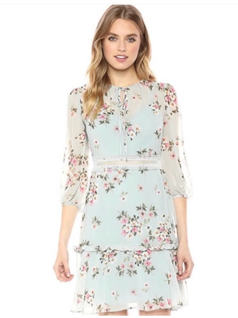 Donna Morgan Pale Blue Floral Midi Dress